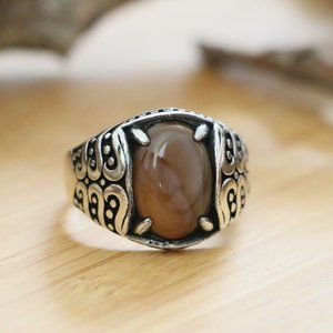 Brown Agate STONE,925 Sterling Silver SIZE 10